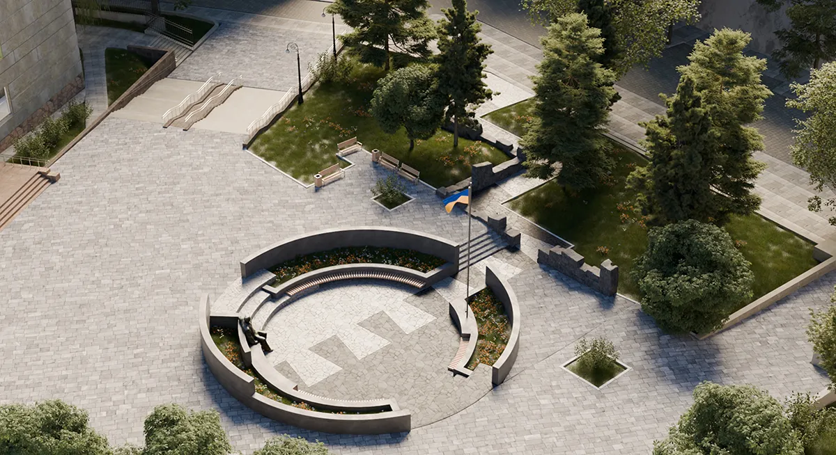 Evhen Konovalets Memorial, rendering of arial view