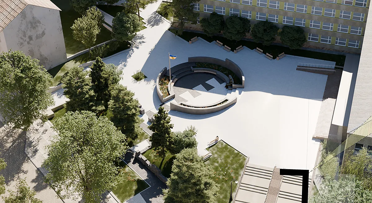 Evhen Konovalets Memorial, view of plaza
