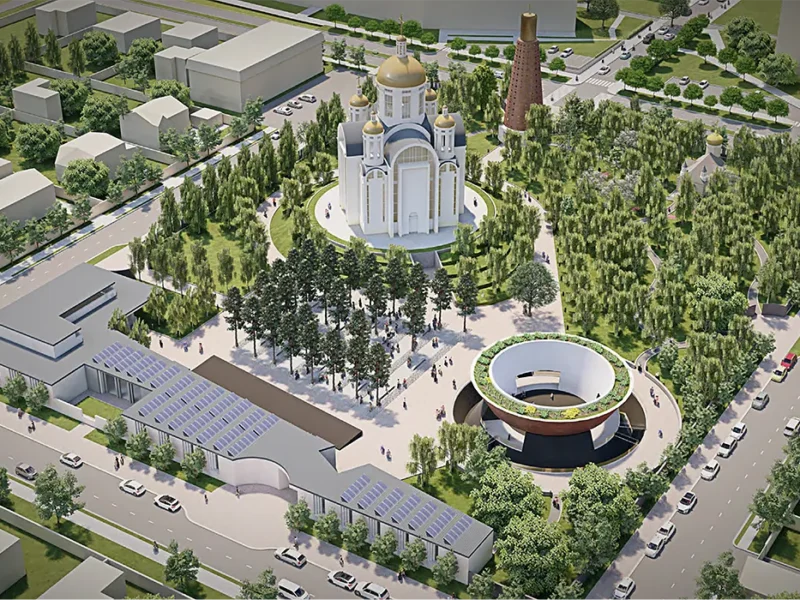 Bucha Memorial rendering, arial view