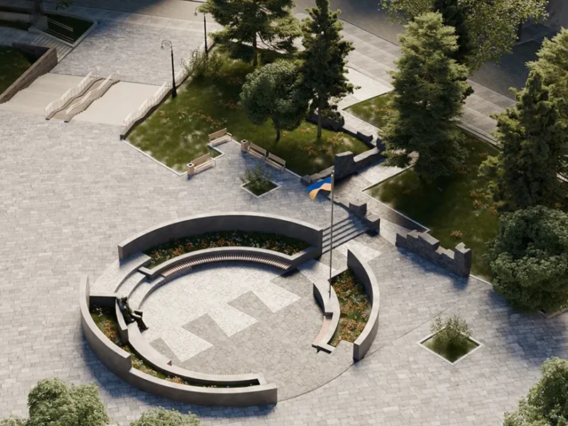 Evhen Konovalets Memorial, rendering of arial view